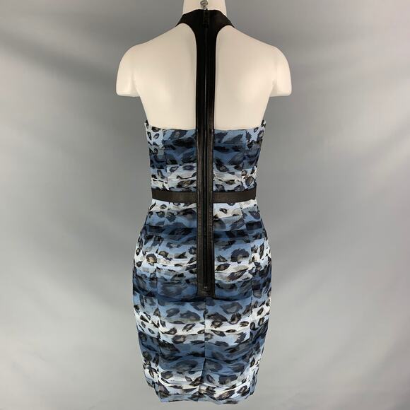 Spring 2011 Size 6 Blue Black Silk Camouflage Leather Knee-Length Dress - Picture 5 of 8